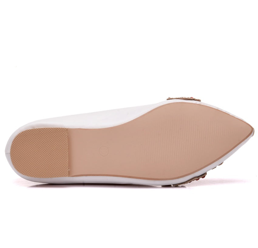 Women Pointed Toe Shallow Rhinestone Flora Wedding Flats