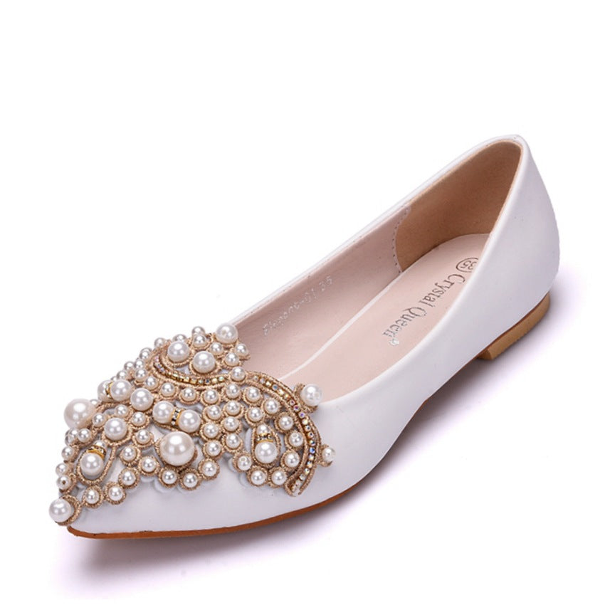 Women Pointed Toe Shallow Rhinestone Beads Flats