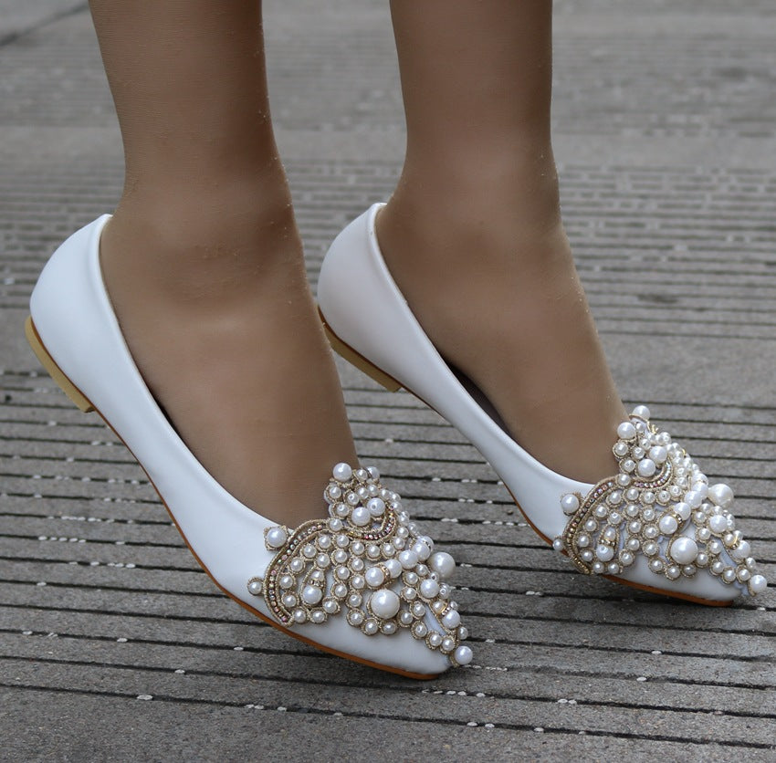 Women Pointed Toe Shallow Rhinestone Beads Flats