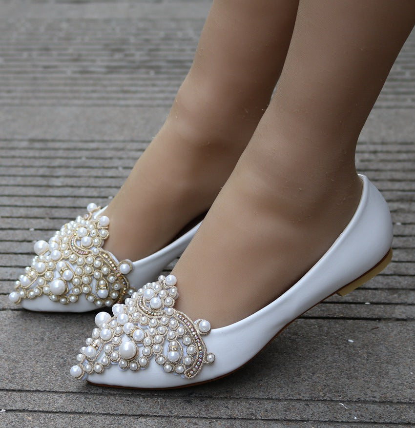 Women Pointed Toe Shallow Rhinestone Beads Flats