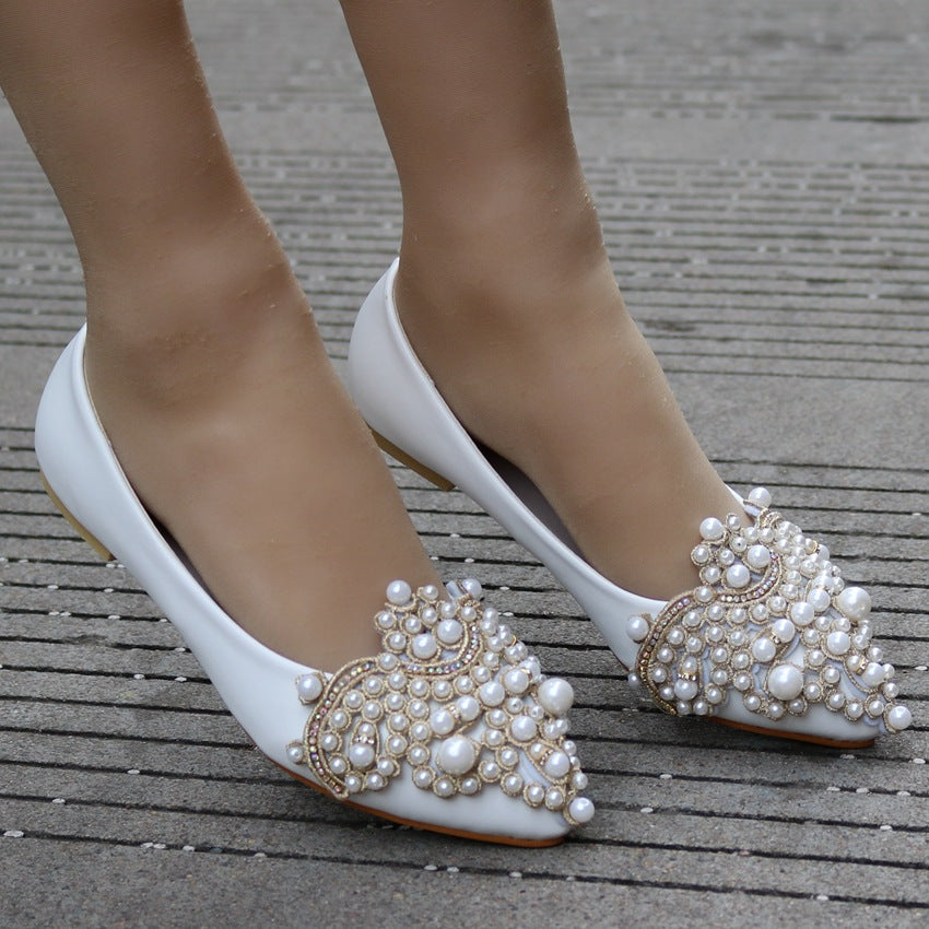 Women Pointed Toe Shallow Rhinestone Beads Flats