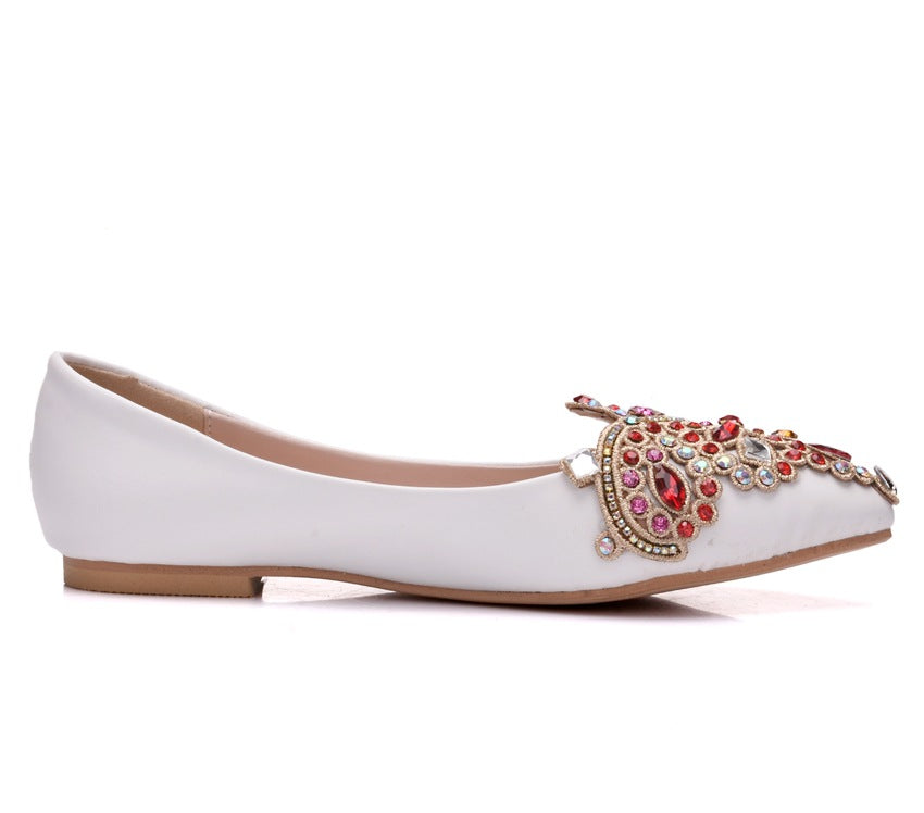 Women Pointed Toe Shallow Rhinestone Flora Wedding Flats