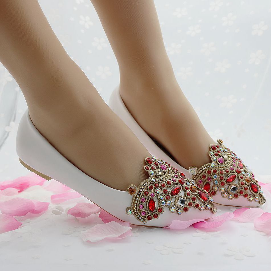 Women Pointed Toe Shallow Rhinestone Flora Wedding Flats