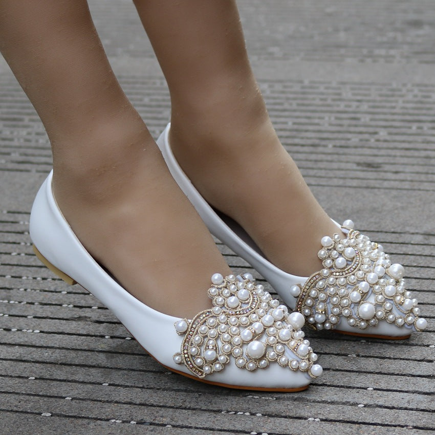 Women Pointed Toe Shallow Rhinestone Beads Flats