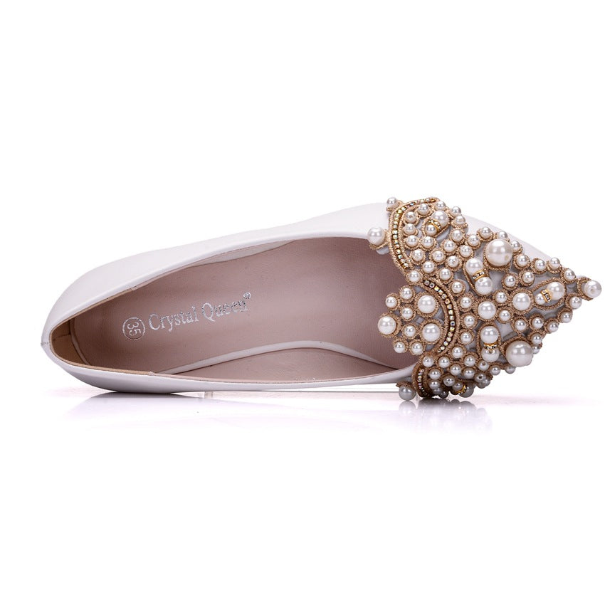 Women Pointed Toe Shallow Rhinestone Beads Flats