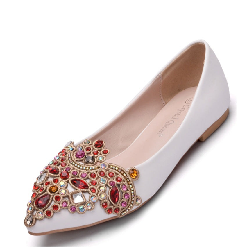 Women Pointed Toe Shallow Rhinestone Flora Wedding Flats