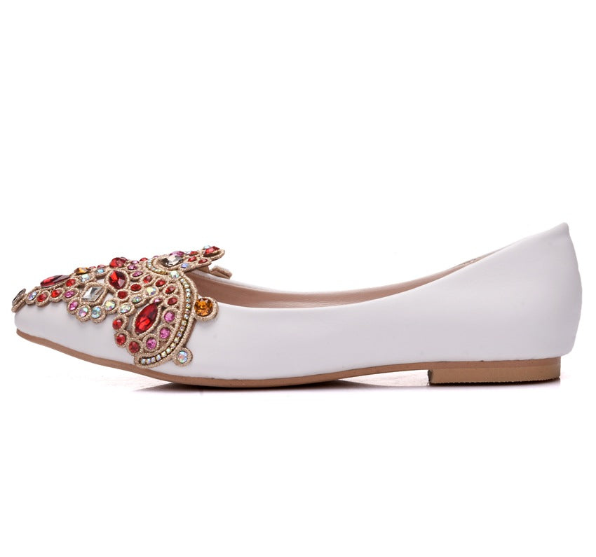 Women Pointed Toe Shallow Rhinestone Flora Wedding Flats