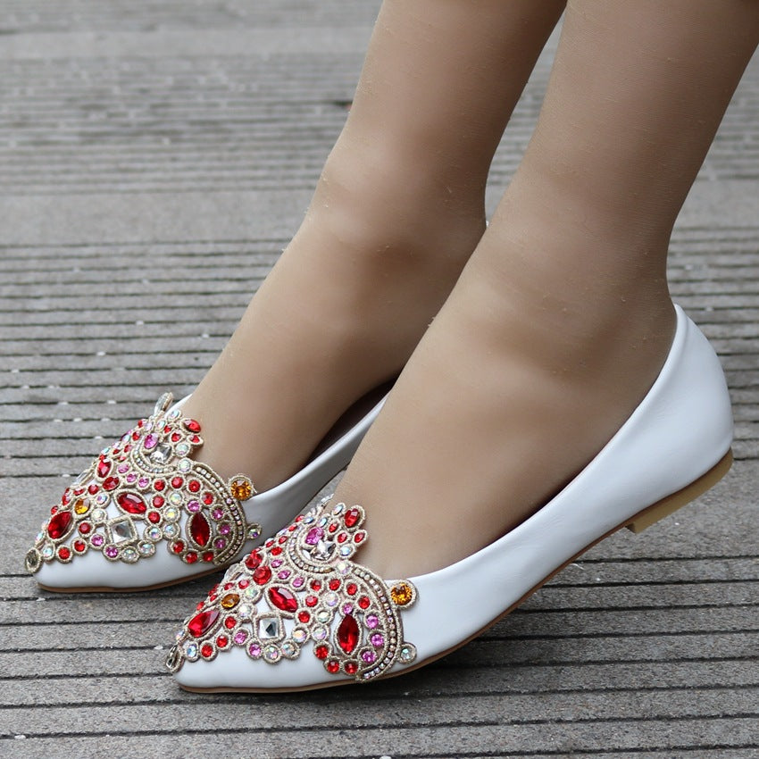 Women Pointed Toe Shallow Rhinestone Flora Wedding Flats