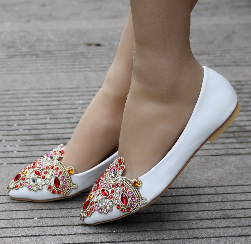 Women Pointed Toe Shallow Rhinestone Flora Wedding Flats