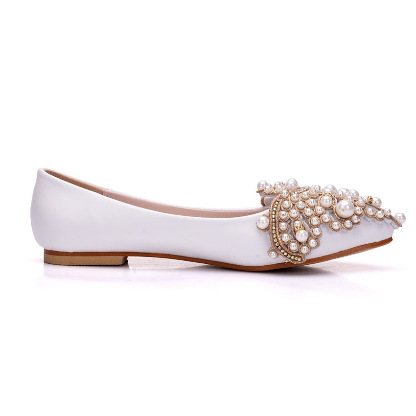 Women Pointed Toe Shallow Rhinestone Beads Flats