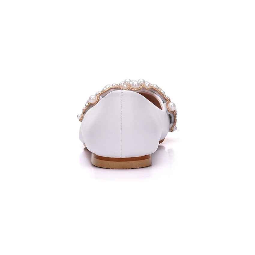 Women Pointed Toe Shallow Rhinestone Beads Flats