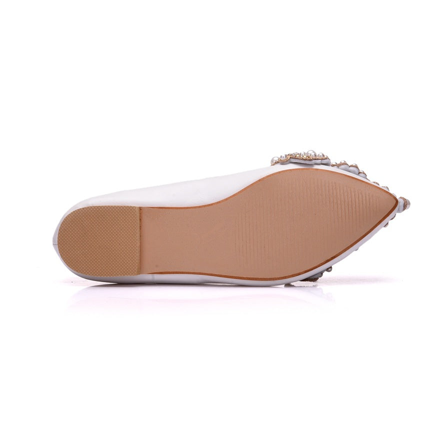 Women Pointed Toe Shallow Rhinestone Beads Flats