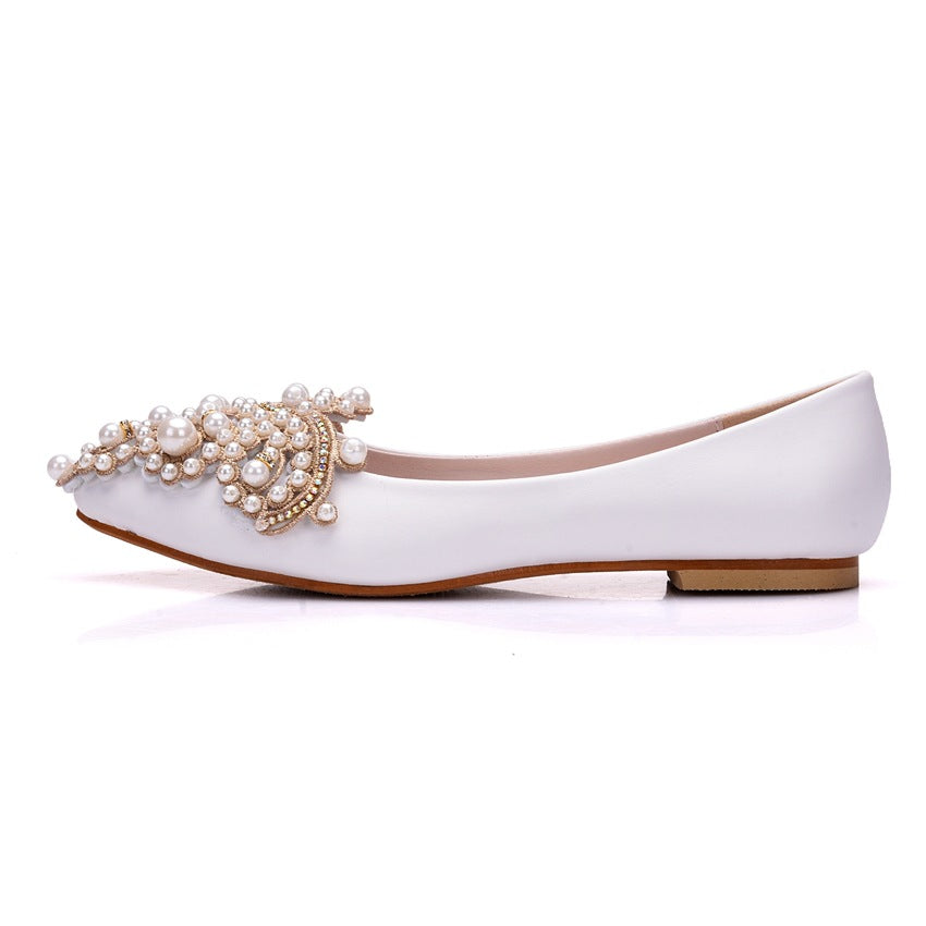 Women Pointed Toe Shallow Rhinestone Beads Flats