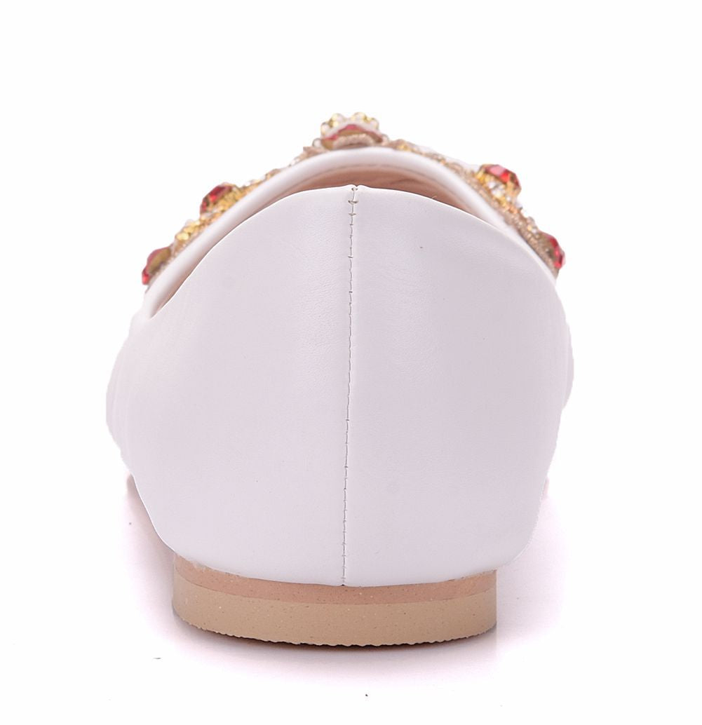 Women Pointed Toe Shallow Rhinestone Bow Tie Bridal Flats Wedding Shoes