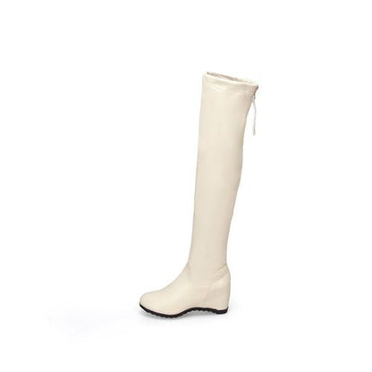 Women zipper wedge heeled Knee High Boots