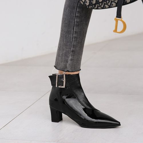 Pointed Toe Rhinestone Women's High Heeled Ankle Boots