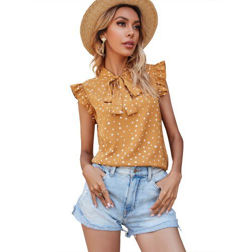 Womens Wdots Printed Bow Top Shirt