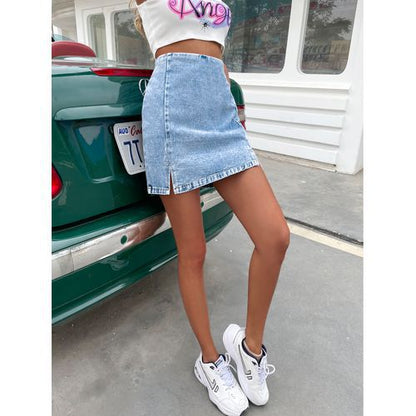 ins Fashion Loose Denim Slit High Waist Women Skirts