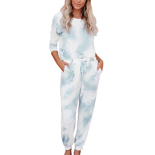 Gradient Print Pajamas Tie-dye Long-sleeved Pullover Tops Trousers Home Two-piece Suit