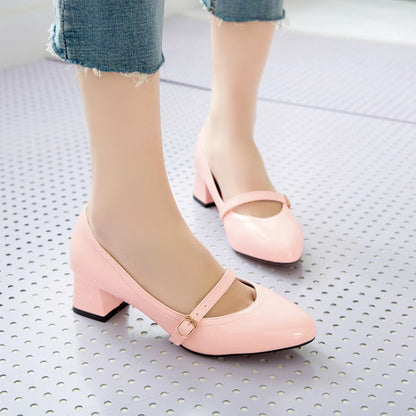 Square Toe Mary Janes Mid Heel Pumps Shoes 7160