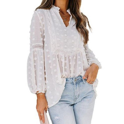 Womens Lotus Leaf Chiffon Long-sleeved Shirt Blouse