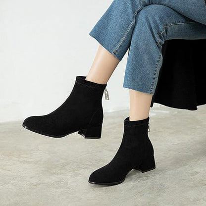 Women Zipper Low Heels Short Boots