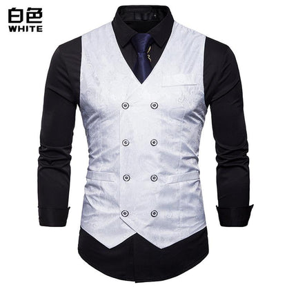 Men's Fashion Color Block Gentleman Suit Casual Printing Vest Blazer Vest