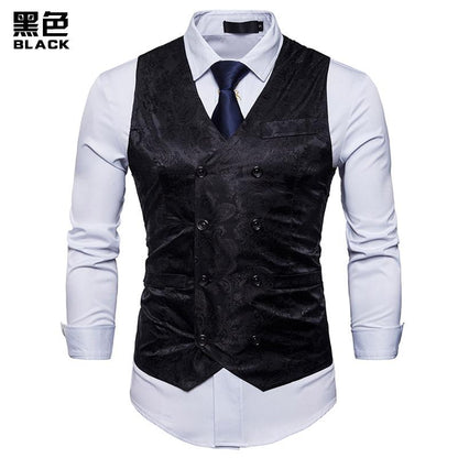 Men's Fashion Color Block Gentleman Suit Casual Printing Vest Blazer Vest