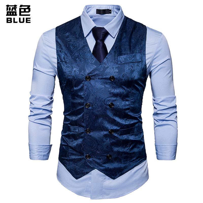 Men's Fashion Color Block Gentleman Suit Casual Printing Vest Blazer Vest