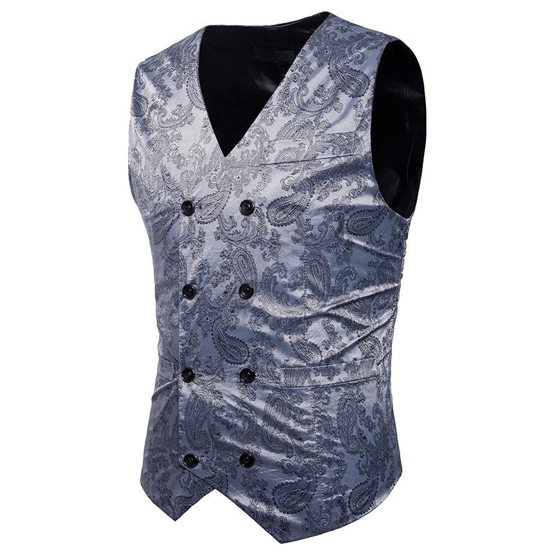 Men's Hollow Out Fashion Color Block Gentleman Suit Casual Printing Vest Blazer Vest