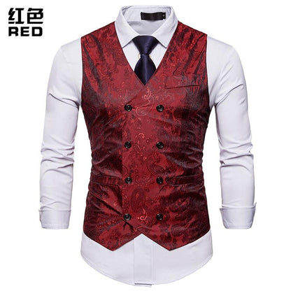 Men's Fashion Color Block Gentleman Suit Casual Printing Vest Blazer Vest