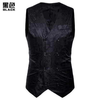 Men's Hollow Out Fashion Color Block Gentleman Suit Casual Printing Vest Blazer Vest