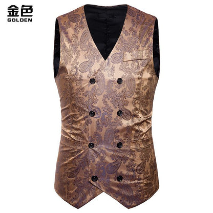 Men's Hollow Out Fashion Color Block Gentleman Suit Casual Printing Vest Blazer Vest