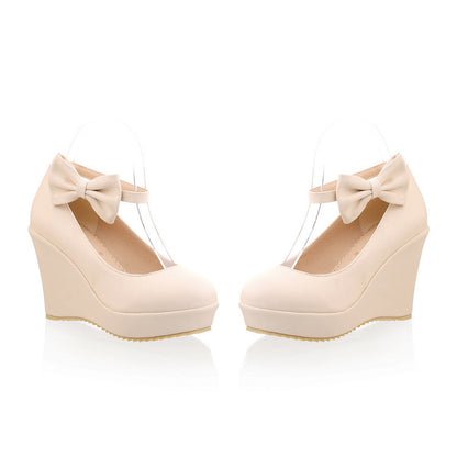 Women's Sweet Bow High-heeled Shallow Mouth Platform Wedges Shoes