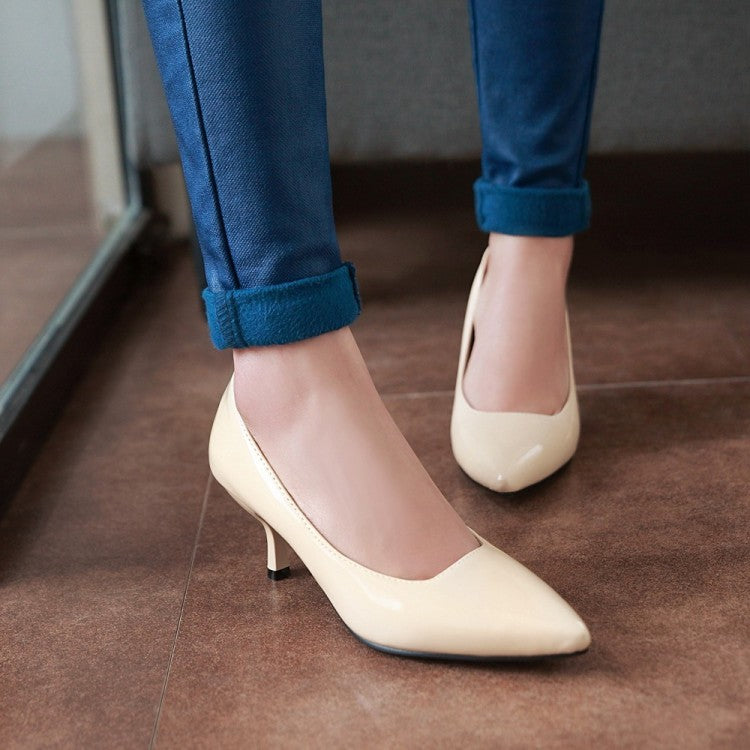 Pointed Toe Patent Leather Women Pumps Stiletto Middle Heels