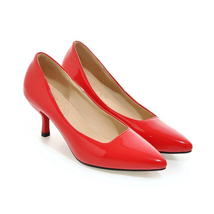 Pointed Toe Patent Leather Women Pumps Stiletto Middle Heels