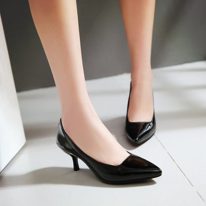 Pointed Toe Patent Leather Women Pumps Stiletto Middle Heels