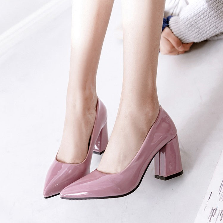 Pointed Toe Block High Heel Shallow Mouth Wedding Shoes