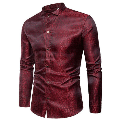 Men's Shiny Night Club Tadpole Pattern Trend-Setters Swallow Collar Long Sleeves Shirts