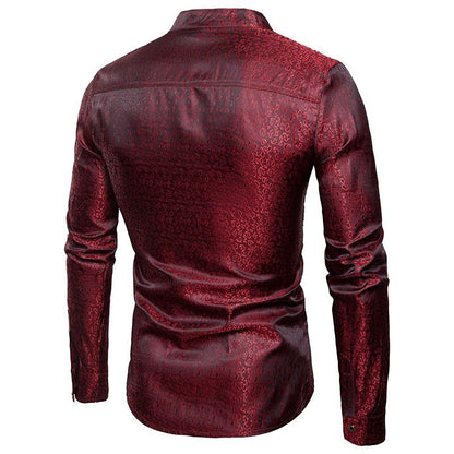 Men's Shiny Night Club Tadpole Pattern Trend-Setters Swallow Collar Long Sleeves Shirts