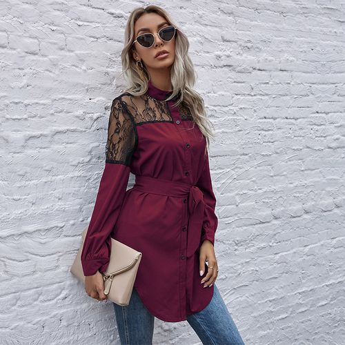 Lace Mesh Spring Slim Straight Casual Women Blouses