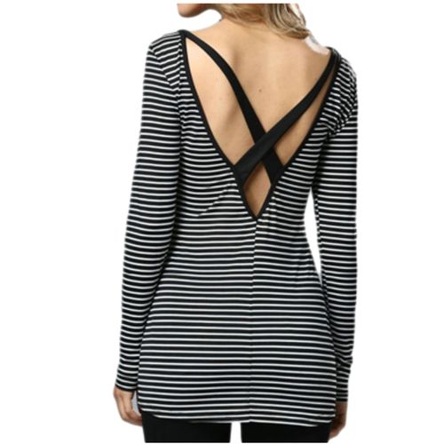 Back Cross-striped Top Spring SlimMed Down  Women T Shirts