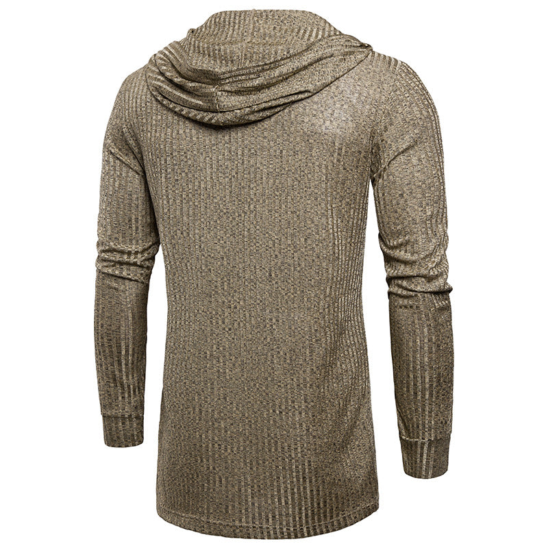 Men's Solid Color Cardigan Hooded Long Sleeve T Shirts