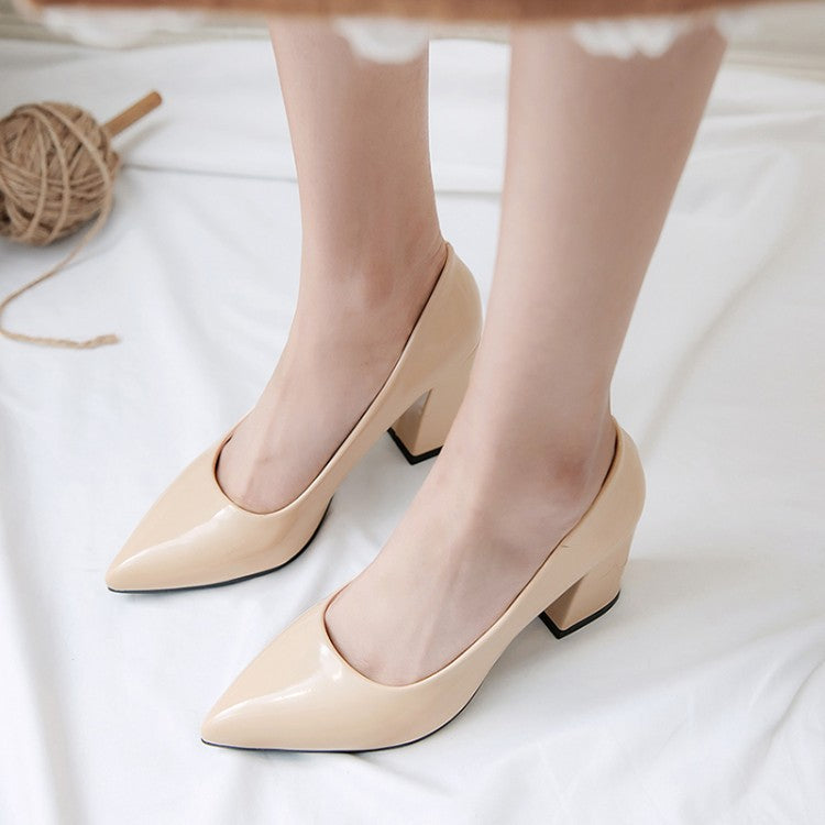 Pointed Toe Block High Heel Shallow Mouth Wedding Shoes