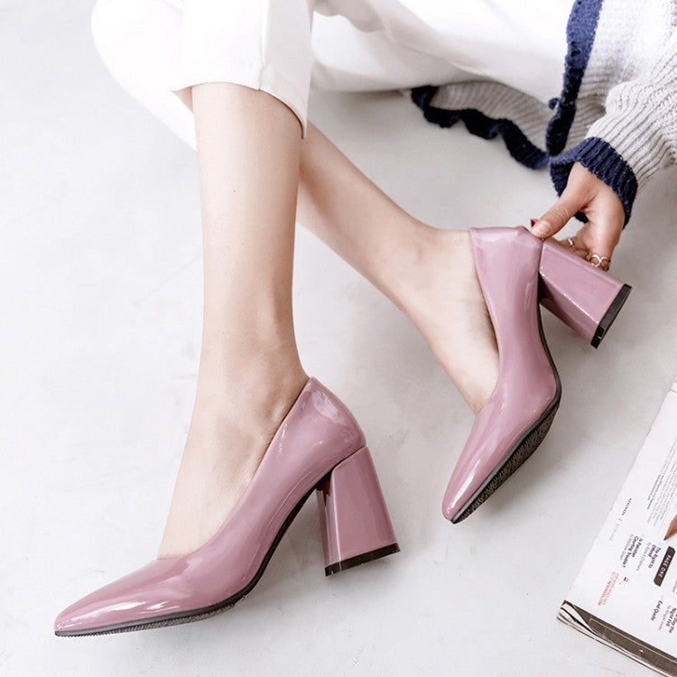 Pointed Toe Block High Heel Shallow Mouth Wedding Shoes