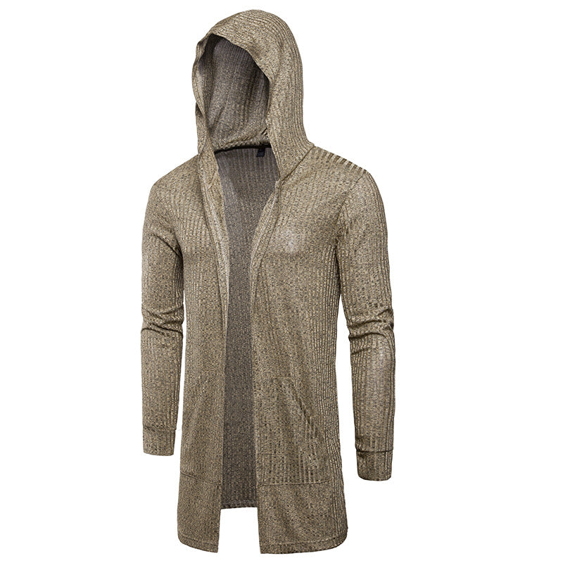 Men's Solid Color Cardigan Hooded Long Sleeve T Shirts