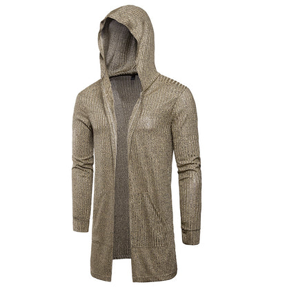 Men's Solid Color Cardigan Hooded Long Sleeve T Shirts