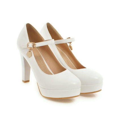 Ankle Strap Round Head Platform High Heel Women Pumps