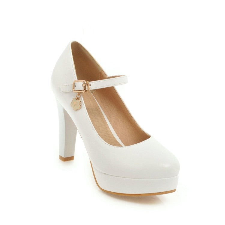 Ankle Strap Round Head Platform High Heel Women Pumps