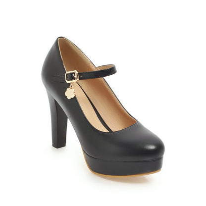 Ankle Strap Round Head Platform High Heel Women Pumps